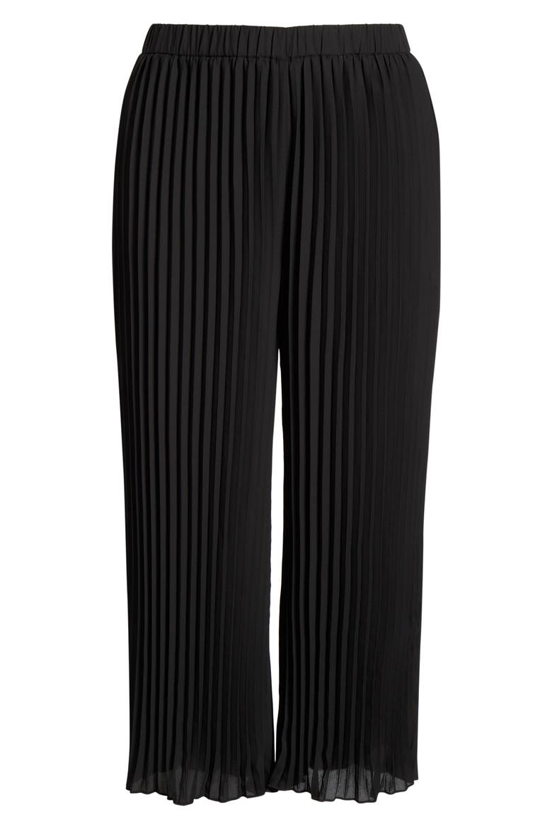 Pleated Pull-On Crop Wide Leg Pants, Alternate, color, ANNE BLACK