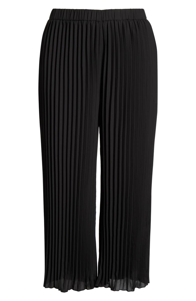 Anne Klein Pleated Pull-On Crop Wide Leg Pants, Alternate, color, Anne Black