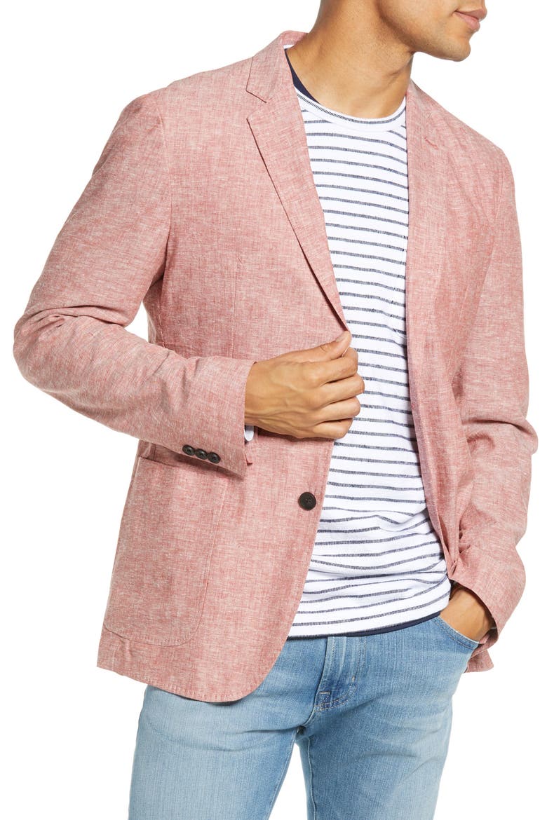 Extra Trim Fit Chambray Sport Coat, Main, color, RED BARN CHAMBRAY