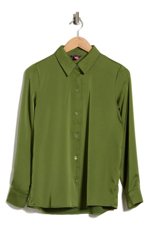 Satin Long Sleeve Button-Up Shirt