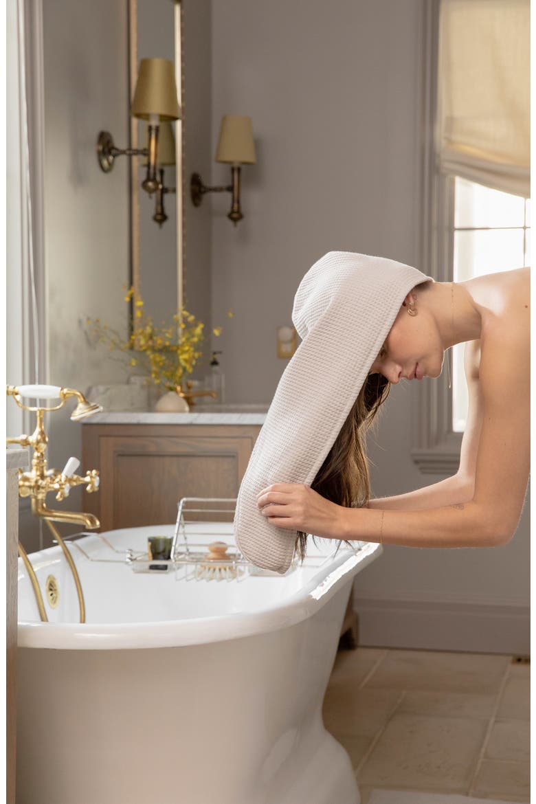 Waffle Terry Hair Towel, Alternate, color, LIGHT GREY