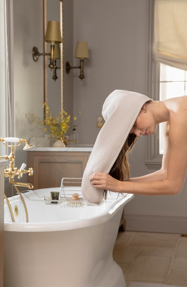 Cozy Earth Waffle Terry Hair Towel, Alternate, color, Light Grey