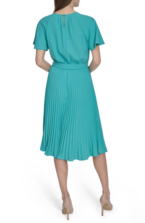 Calvin Klein Aerowash Flutter Sleeve Pleated Dress In Lake
