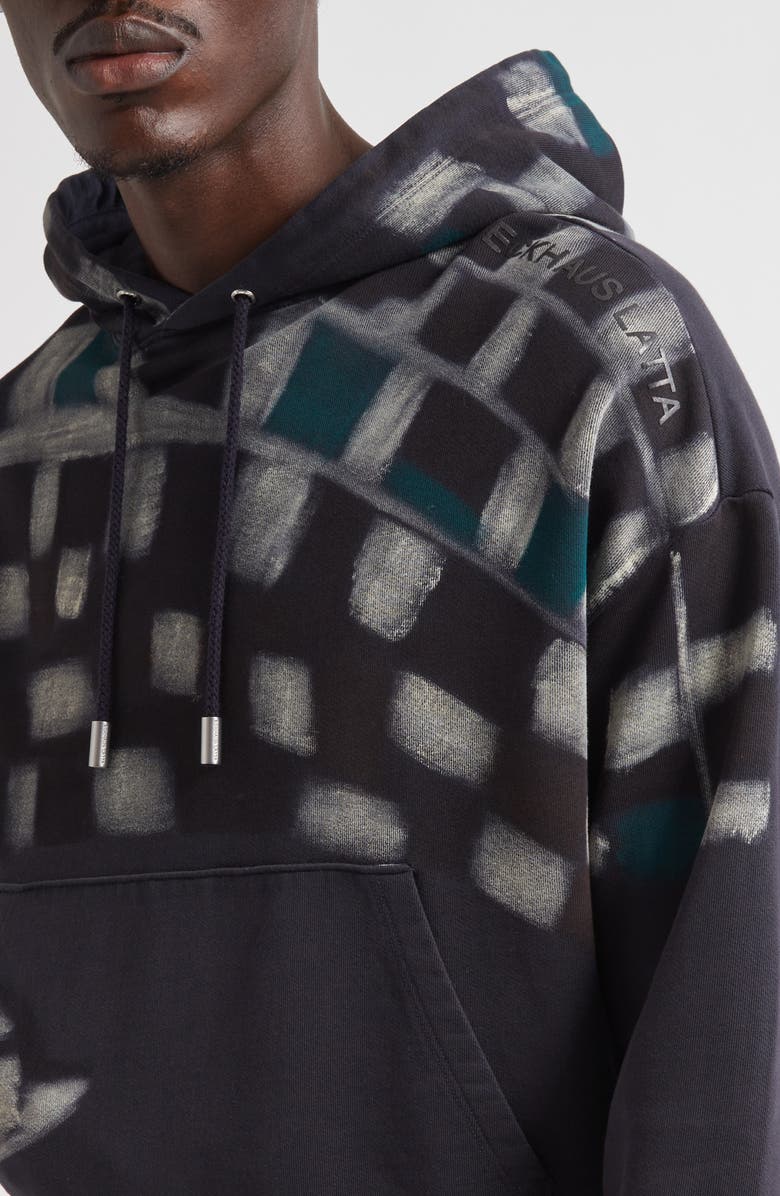 Eckhaus Latta Oversize Asymmetric Check Cotton Hoodie, Alternate, color, Porcupine