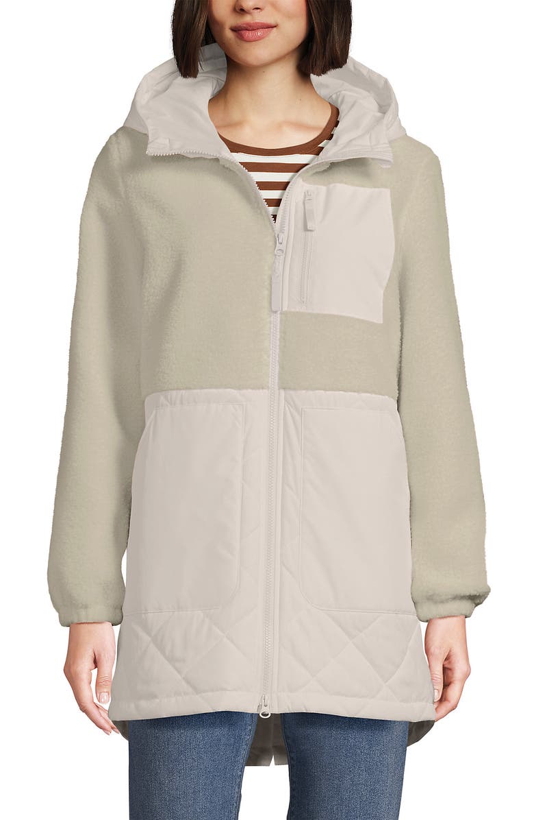 Lands' End High Pile Quilted Mixed Media Parka, Main, color, Egret White