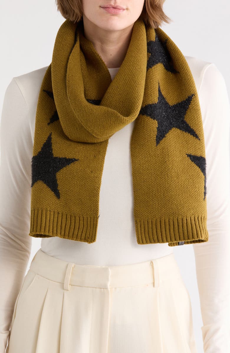 AllSaints Metallic Star Scarf, Main, color, Khaki/ Black