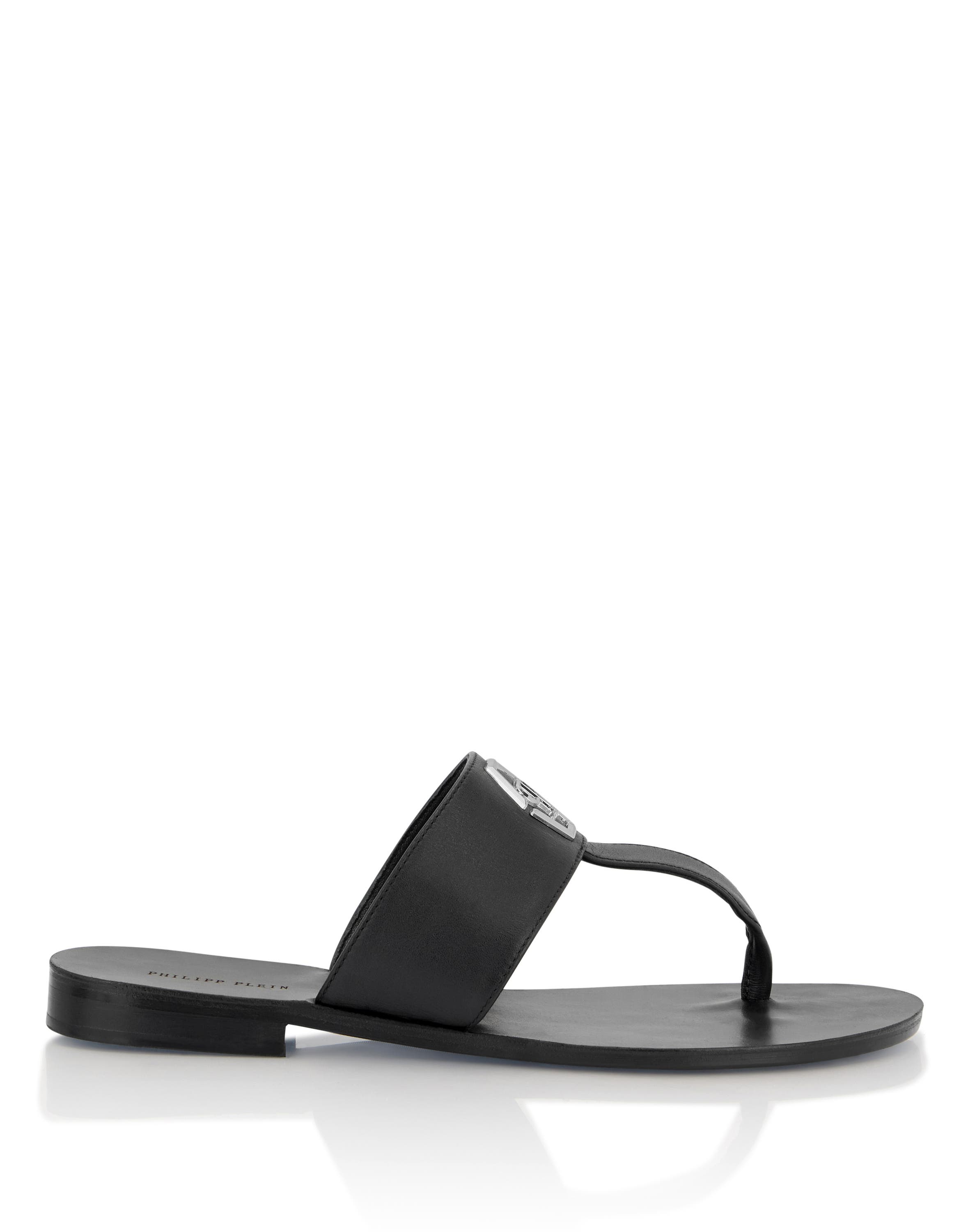 Leather Flat Sandals Hexagon Men, Alternate, color, black