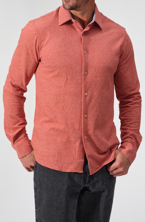 Mélange Knit Button-Down Shirt