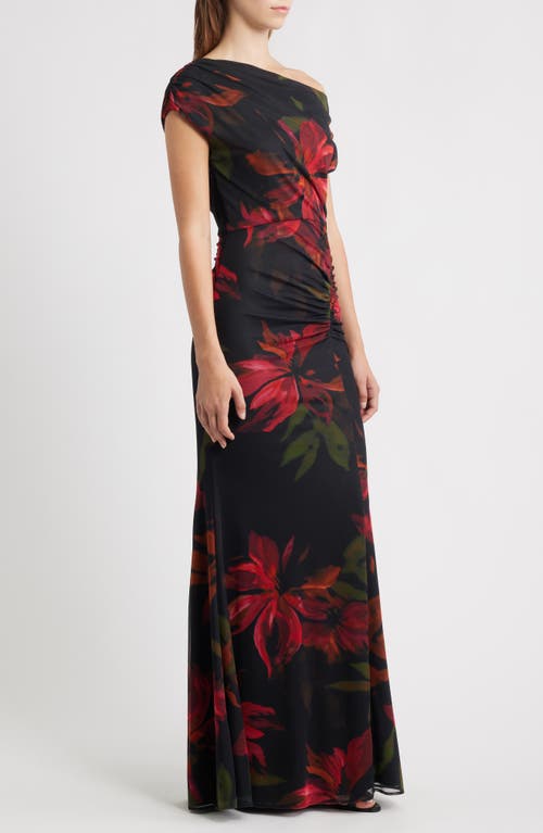 Vince Camuto Floral One-shoulder Mesh Gown In Multi