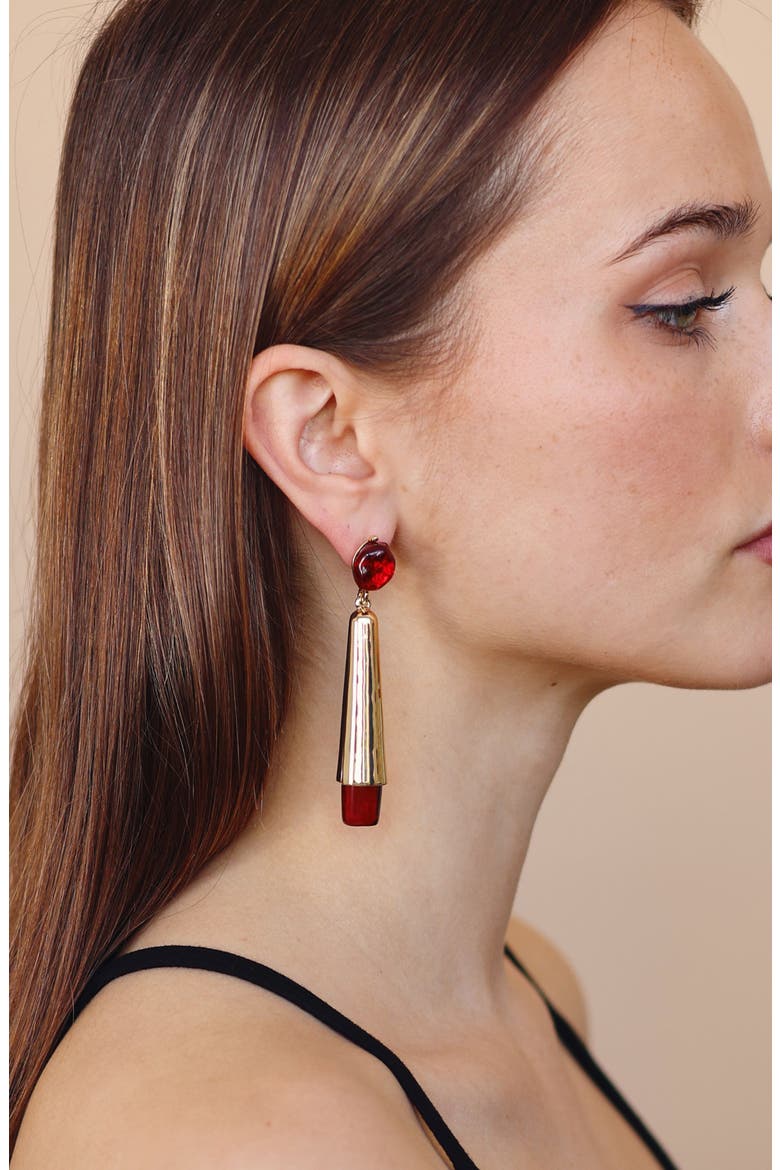 Renne Linear Drop Earrings, Alternate, color, GOLD/ RED
