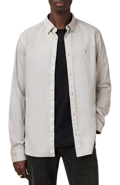 Allsaints Hawthorne Solid Stretch Cotton Button-up Shirt In Cloudy Grey