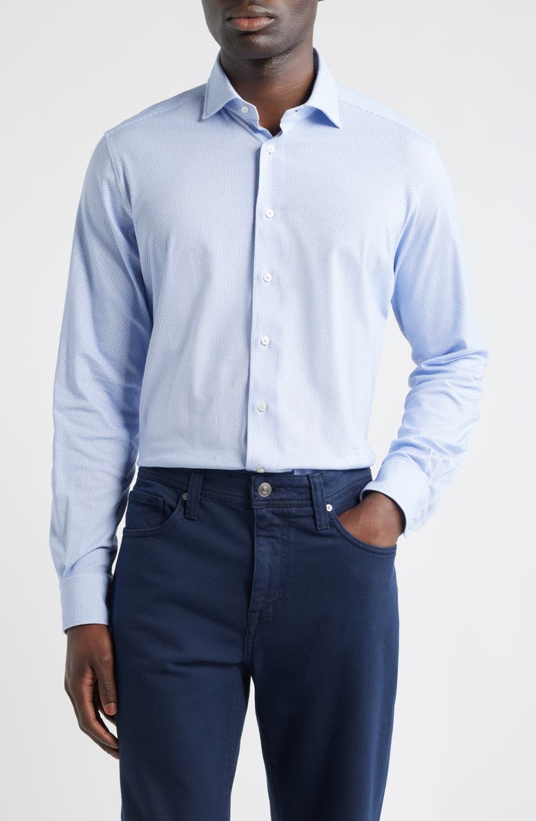 Emanuel Berg 4Flex Stretch Modern Fit Microprint Knit Dress Shirt, Main, color, Light Pastel Blue