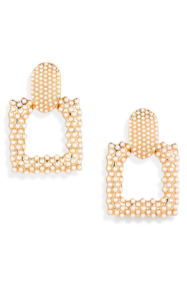 Tasha Faux Pearl Door Knocker Earrings, Main, color, Gold Pearl
