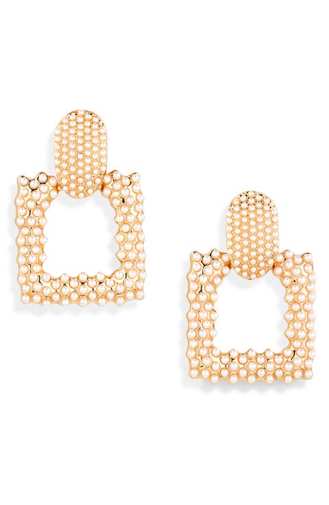 Faux Pearl Door Knocker Earrings