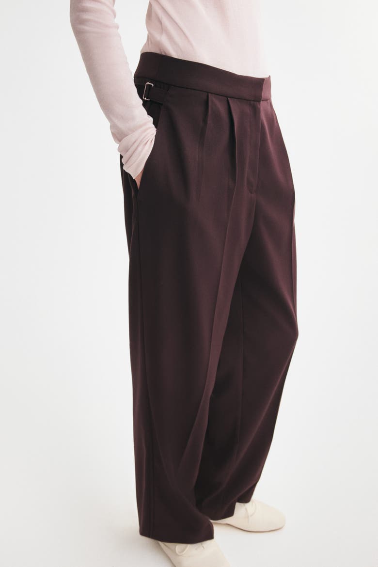 Pleated Tab-detail Pants, Main, color, Dark brown