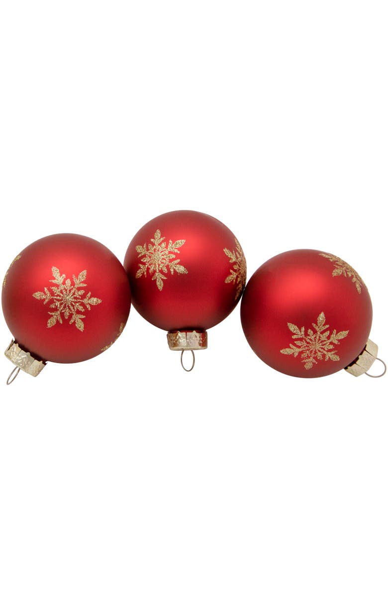 Northlight 6ct Red and Gold Snowflake Glass Ball Christmas Ornaments 2.5", Alternate, color, Gold