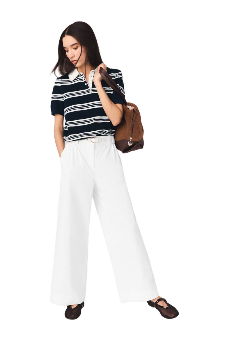 Wide-leg cotton trousers, Alternate, color, White