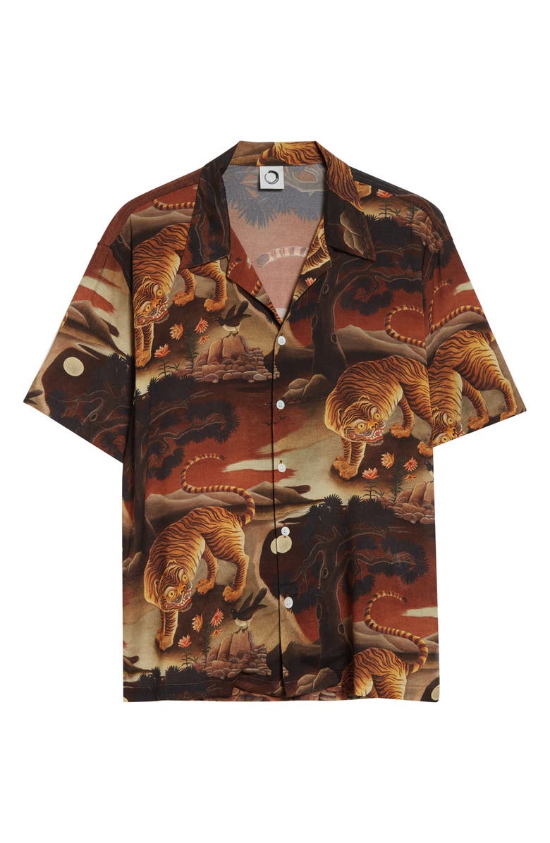 ENDLESS JOY Tiger Magpie Camp Shirt, Alternate, color, Bronze