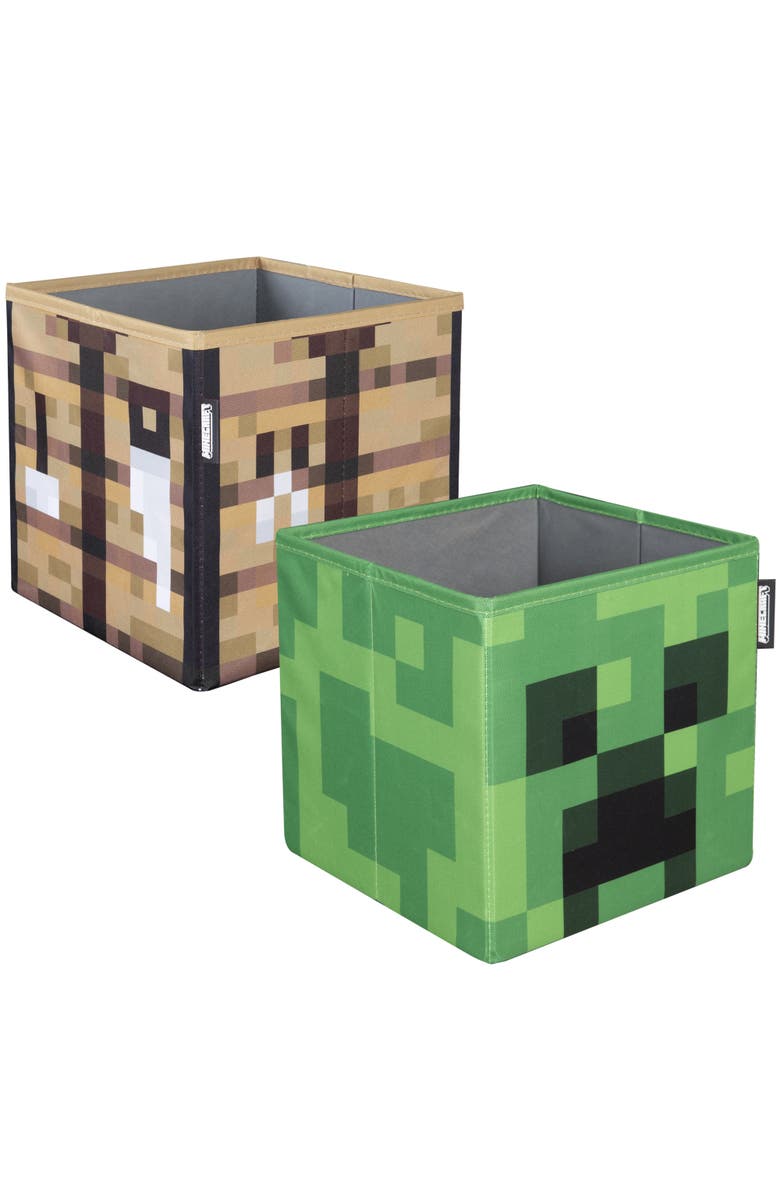 MINECRAFT Fabric Storage Boxes 2 Piece Creeper & Crafting Table, 10 Inch, Main, color, Multicolored
