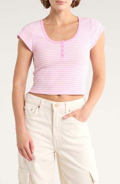 Short Sleeve Crop Ribbed Henley