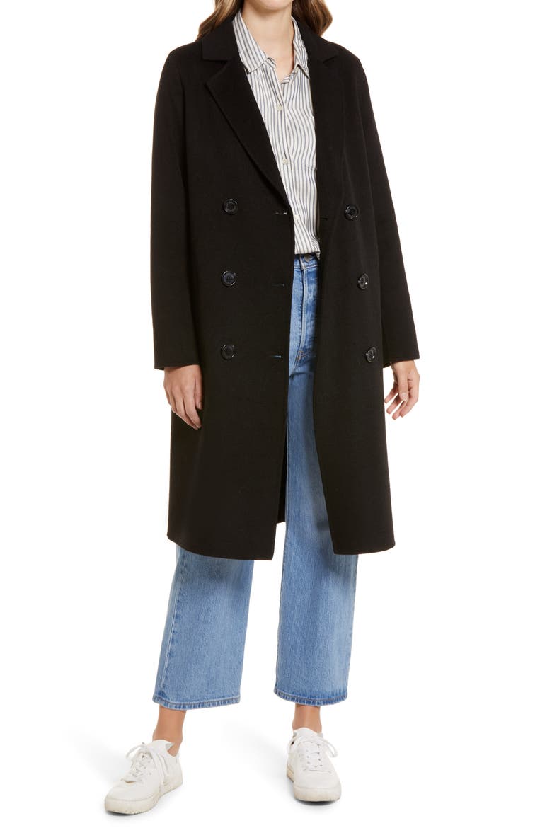 Double Breasted Wool Blend Coat, Main, color, BLACK