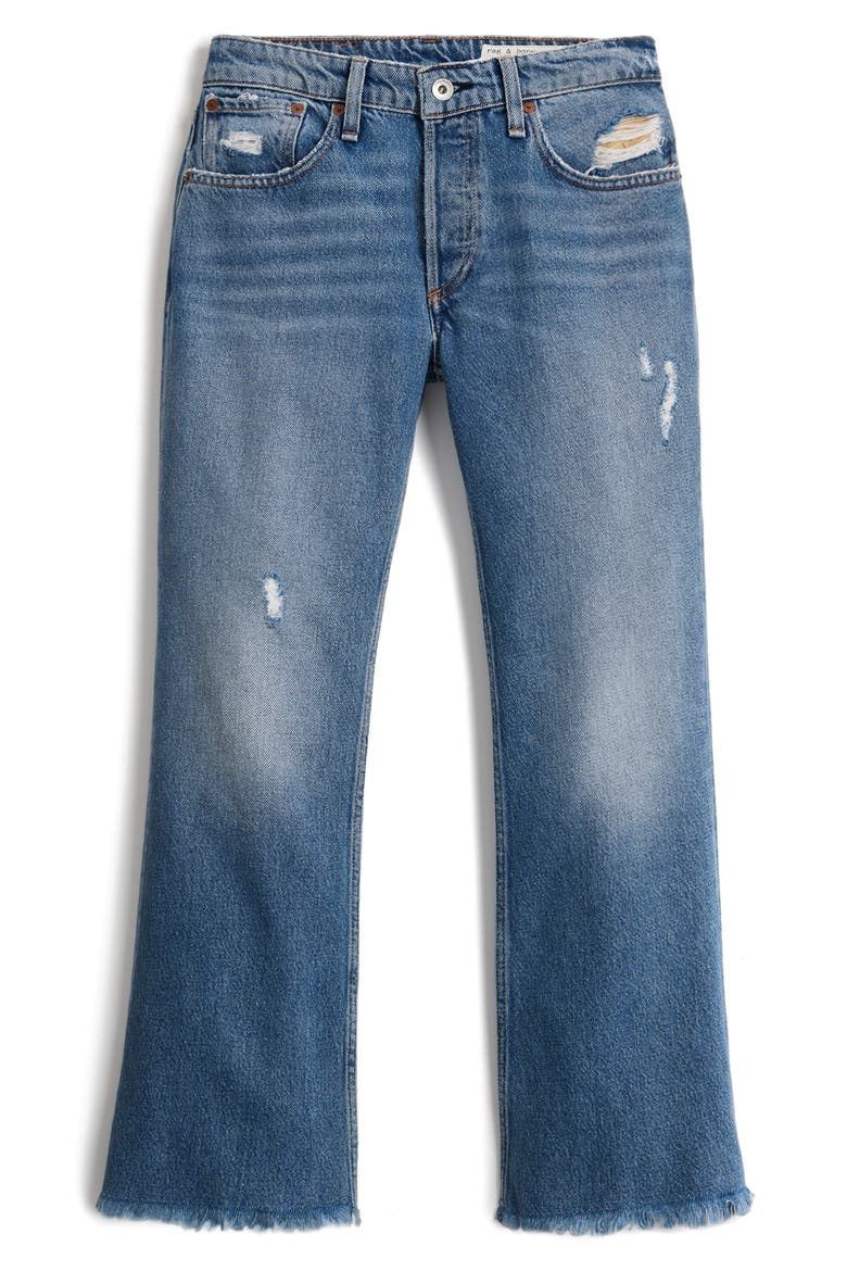 Rosa Distressed High Waist Ankle Flare Jeans, Main, color, BASS ROCK