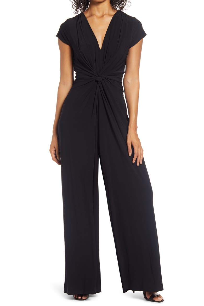 Twist Front Jersey Jumpsuit, Main, color, BLACK