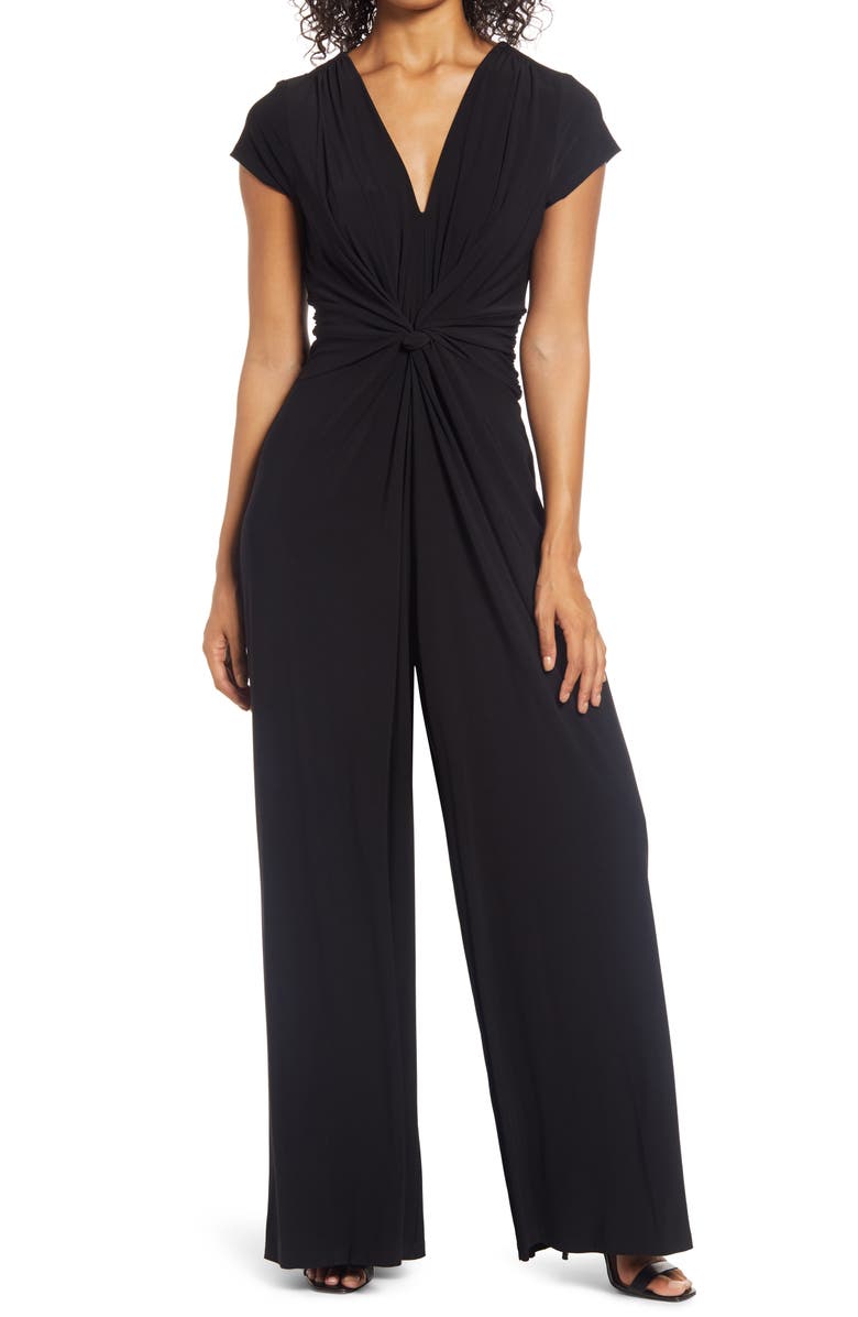 Vince Camuto Twist Front Jersey Jumpsuit, Main, color, Black