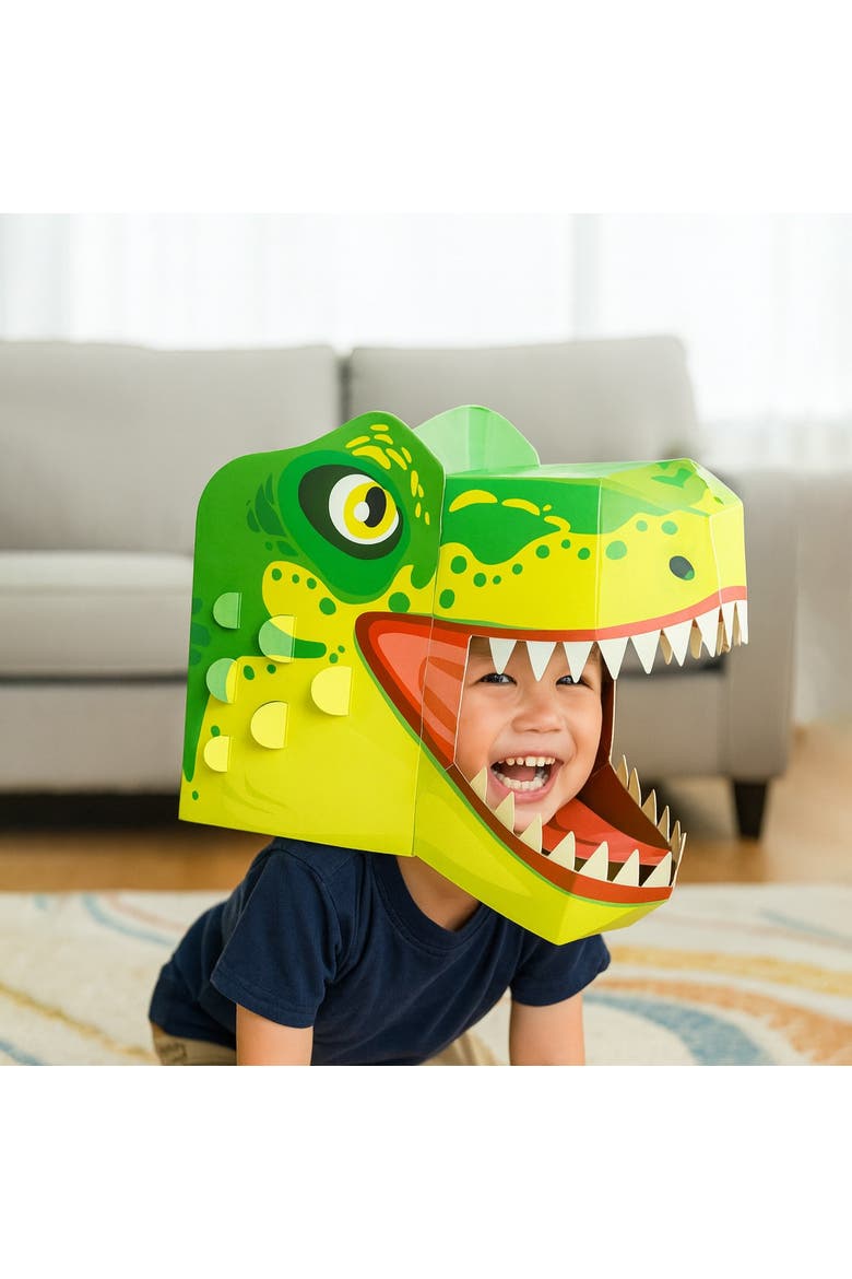 3D T-Rex Mask Craft for Kids (2 Pack), Easy Diy Activity for Creative Play & Dress-Up Fun, Alternate, color, Green