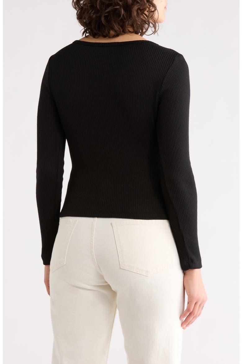 Button Front Long Sleeve Ribbed Top, Alternate, color, BLACK