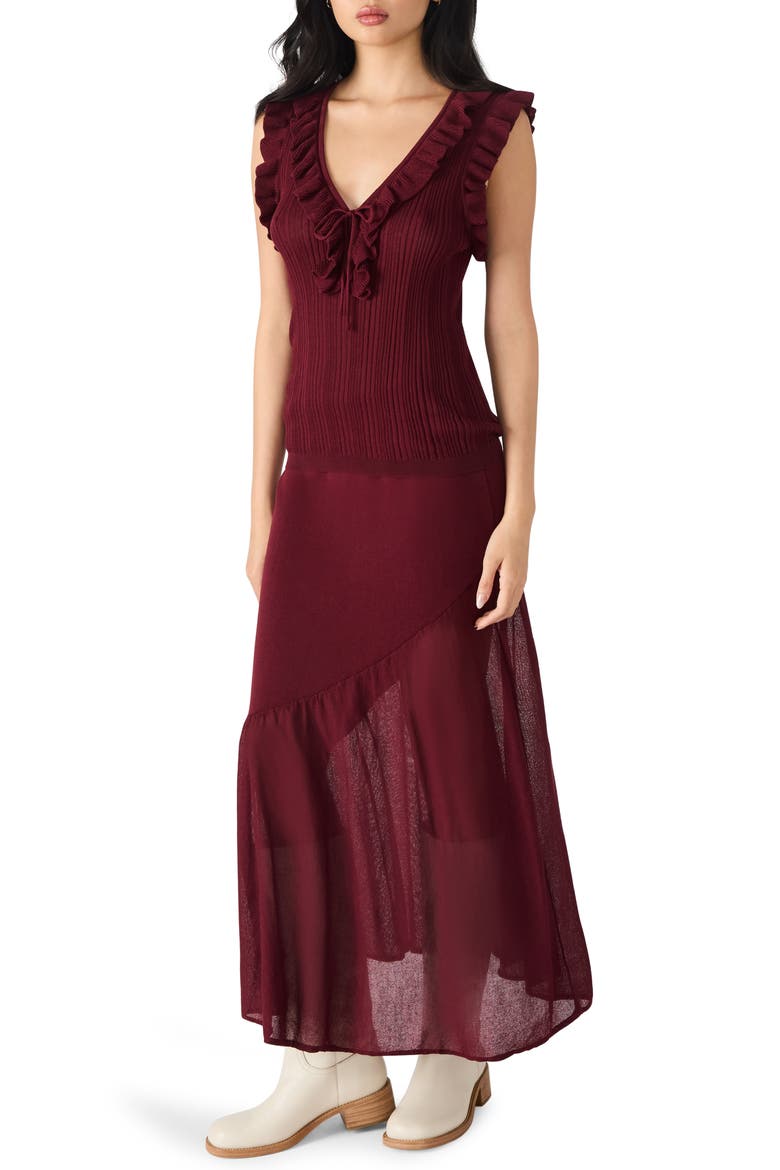 Nataly Ruffle Neck Sleeveless Sweater, Alternate, color, WINE