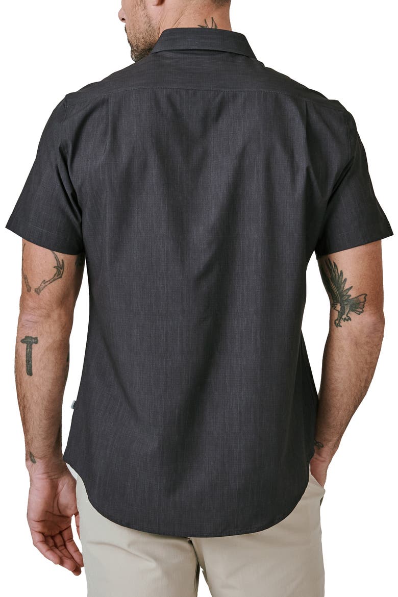 Pisco Micropattern Performance Short Sleeve Button-Up Shirt, Alternate, color, BLACK