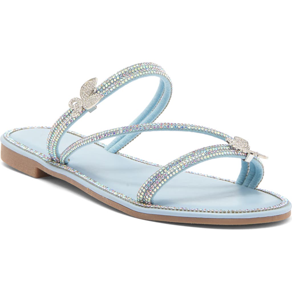 Top Guy Shoes Paz Crystal Butterfly Slide Sandal In Blue Pu