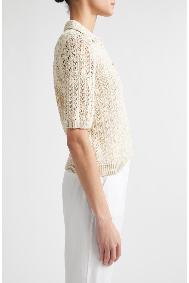 Open Stitch Cotton & Linen Blend Polo, Alternate, color, 00 IVORY