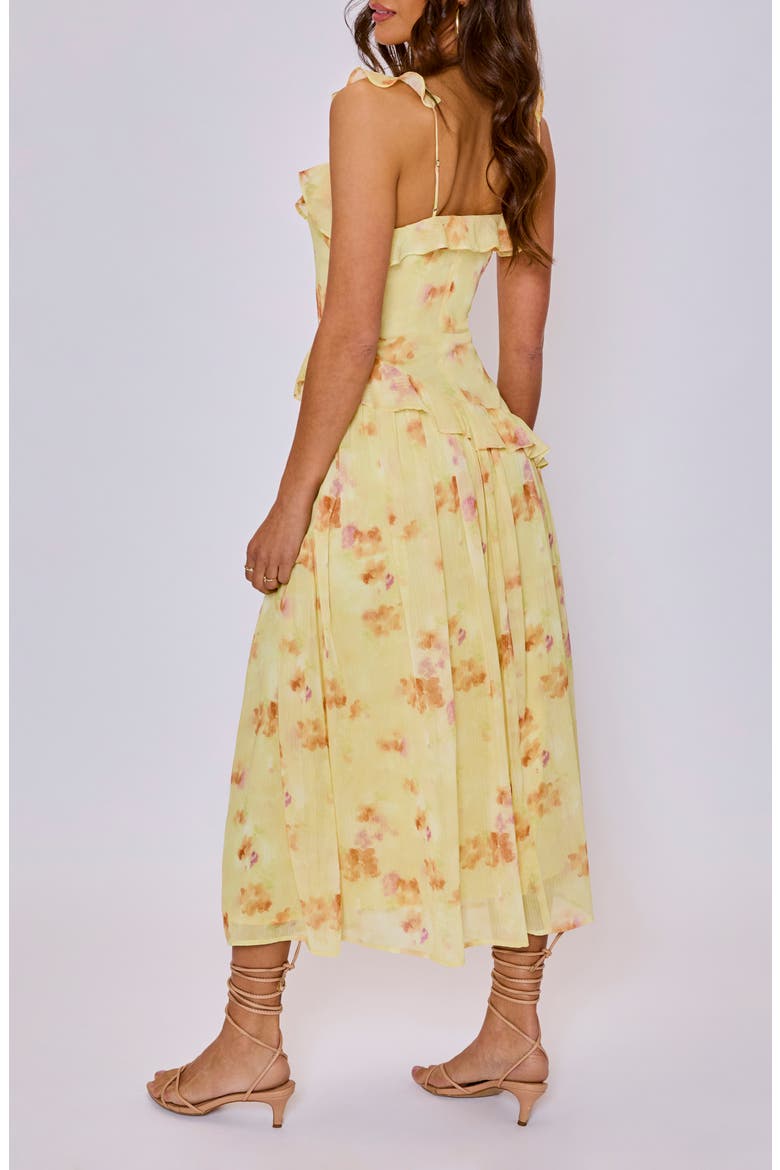 Esme Floral Ruffle Detail Midi Dress, Alternate, color, YELLOW MULTI