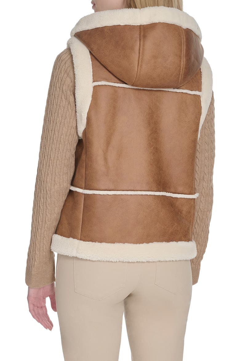 Hooded Faux Waxed Suede & Faux Shearling Vest, Alternate, color, HAZELNUT