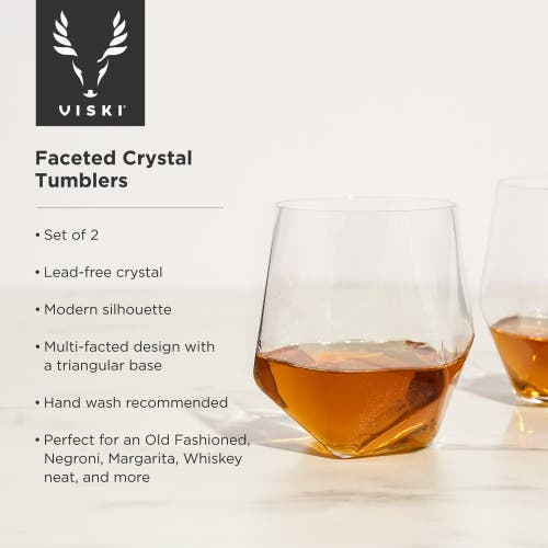 Viski Seneca Crystal Faceted Tumblers Set Of 2 In Transparent