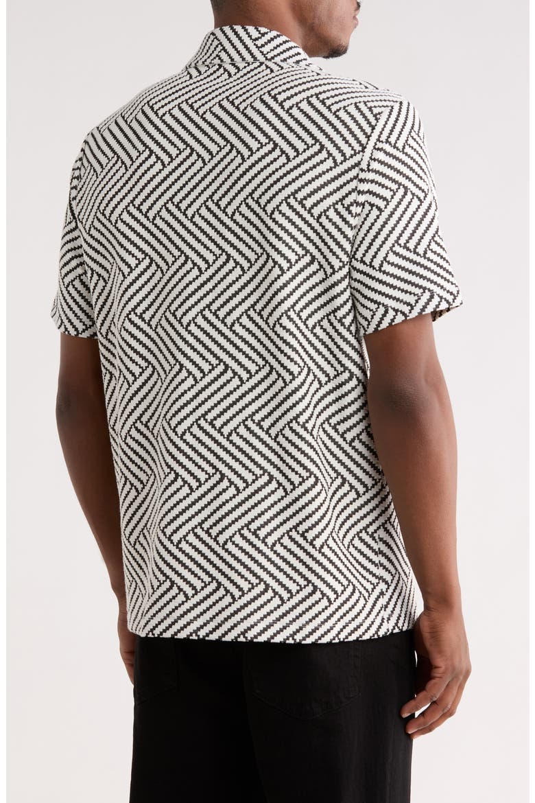 Geometric Jacquard Knit Camp Shirt, Alternate, color, IVORY/ BLACK
