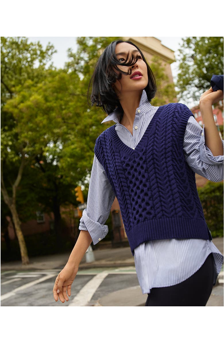 Lands' End Cotton Blend Cable Vest Sweater, Alternate, color, 