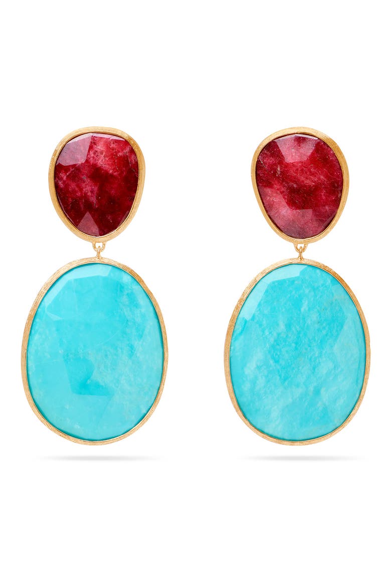 Lunaria Thulite & Turquoise Drop Earrings, Main, color, GOLD
