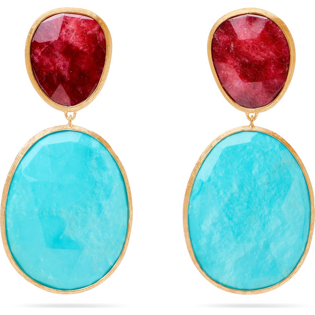 Marco Bicego Lunaria Thulite & Turquoise Drop Earrings In Gold