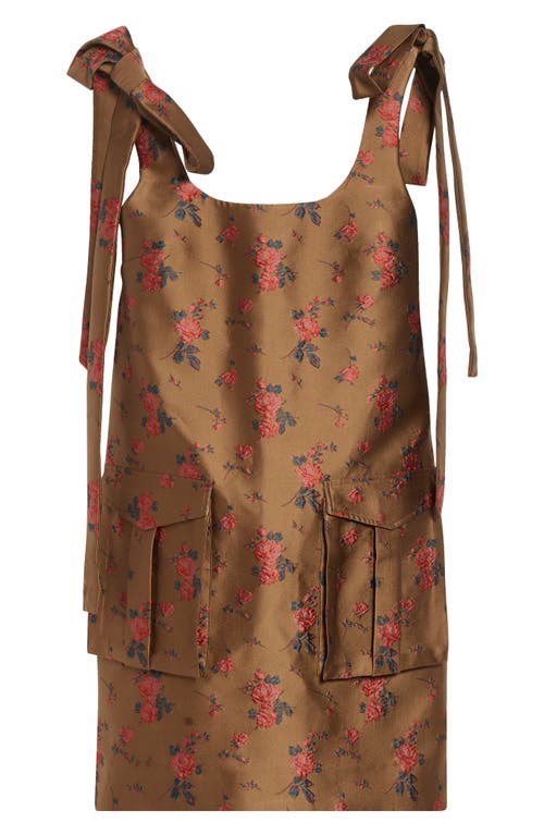 Monse Floral Embroidered Metallic Satin Cargo Minidress In Brown