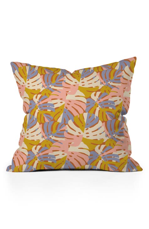 Lathe Quill Color Block Monstera Throw Pillow