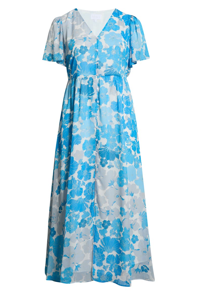 Kerela Floral Linana Button Maxi Dress, Alternate, color, WHITE-BLUE-COMBO