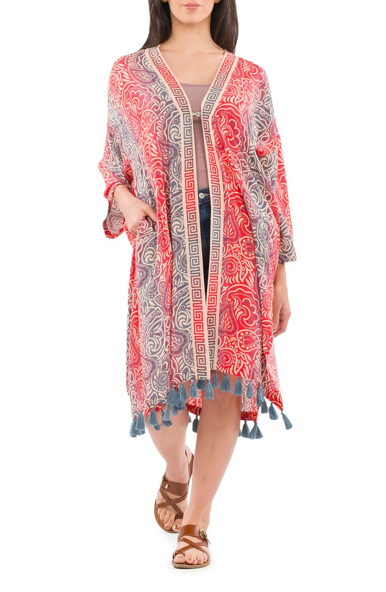 Patricia Nash Tassel Trim Ruana, Main, color, Pink Multi