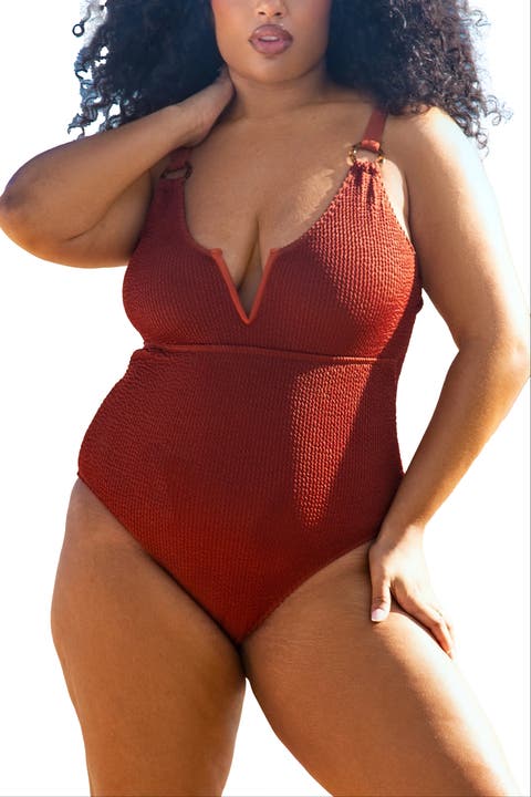 Curve Trim Detail Crinkle Swimsuit
