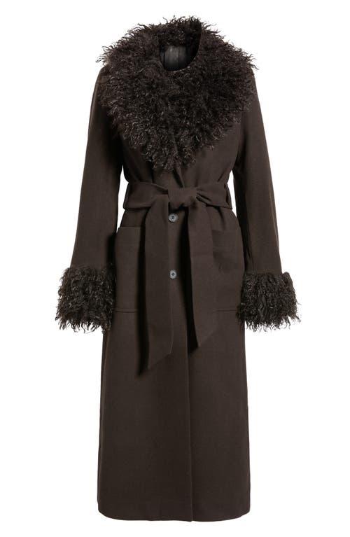 & Other Stories Faux Fur Trim Belted Recycled Wool Blend Coat In Brown