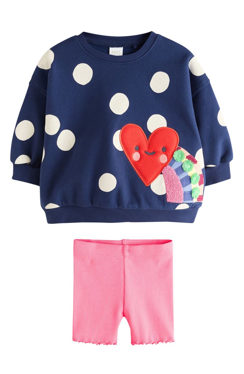 NEXT Kids' Polka Dot Sweatshirt & Bike Shorts Set, Main, color, Blue