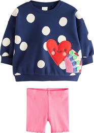 NEXT Kids' Polka Dot Sweatshirt & Bike Shorts Set