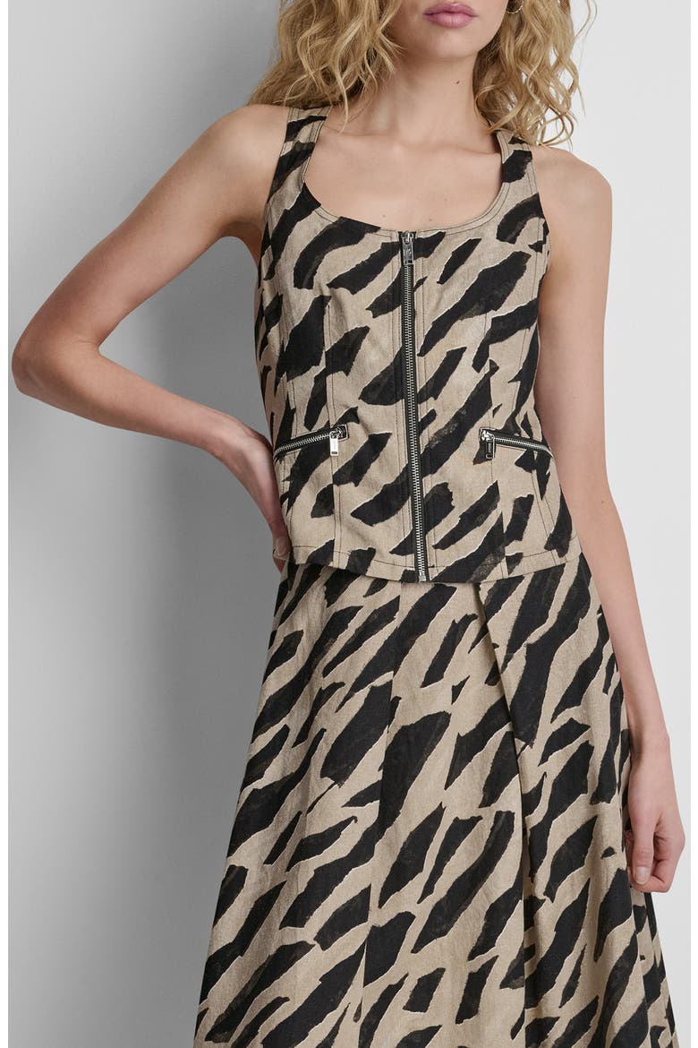 Animal Print Sleeveless Zip Top, Main, color, GEO ANIMAL
